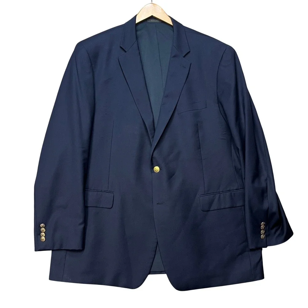 Lauren Ralph Lauren Blazer Men 48L Navy Blue Wool Gold Crest Button Sport Coat